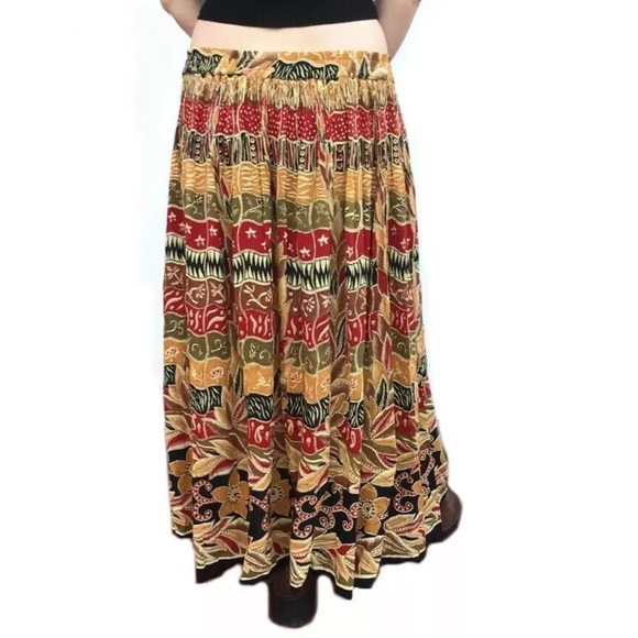 Red Yellow Floral Paisley Boho Maxi Skirt Y2K Vintage Hippie Bohemian Whimsigoth - Picture 7 of 7